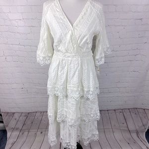 NWT Cottage Core Gibson Latimer Fairycore Ruffled Tiered Dress Womens Size Small